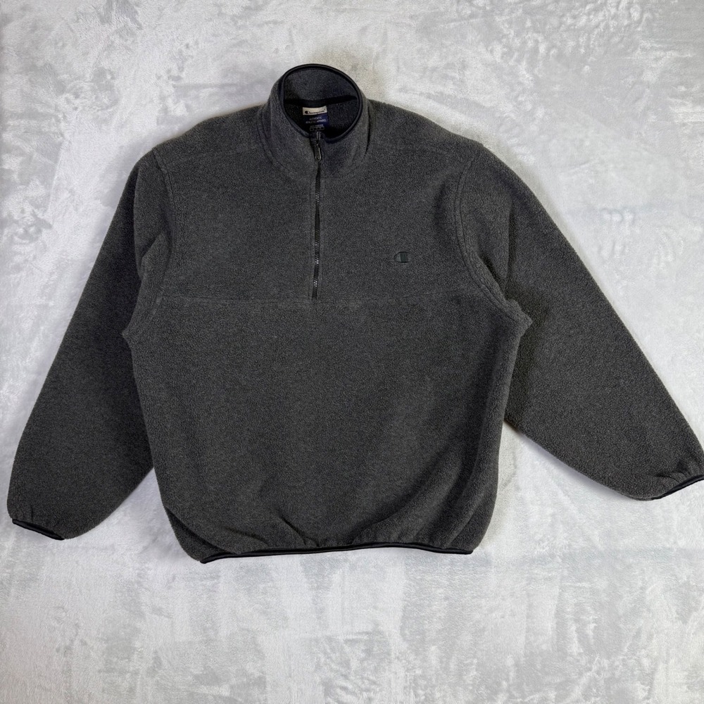 Champion Fleece Pullover Mens Large Gray Quarter Zip Mock Neck Athletic Sweater